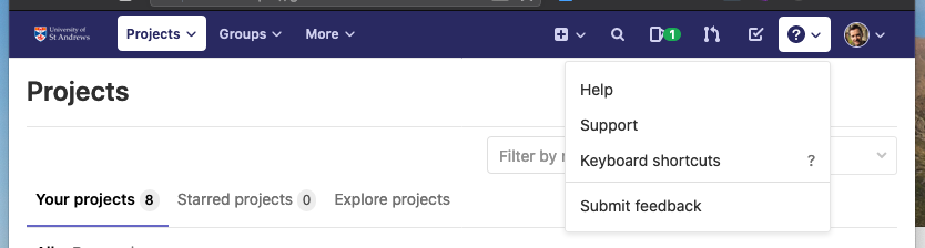 GitLab navigation bar showing Help menu